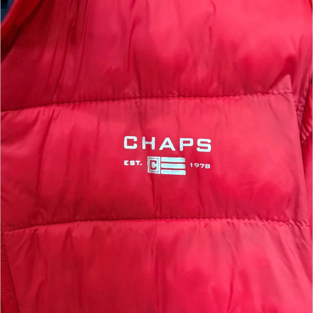 Chaps Mens Red Quilted Puffer Jacket Full Zip Stand Collar Size Large